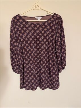 Liz Claiborne Mauve & Dark Purple Geometric Scoop Neck Long Sleeve Top